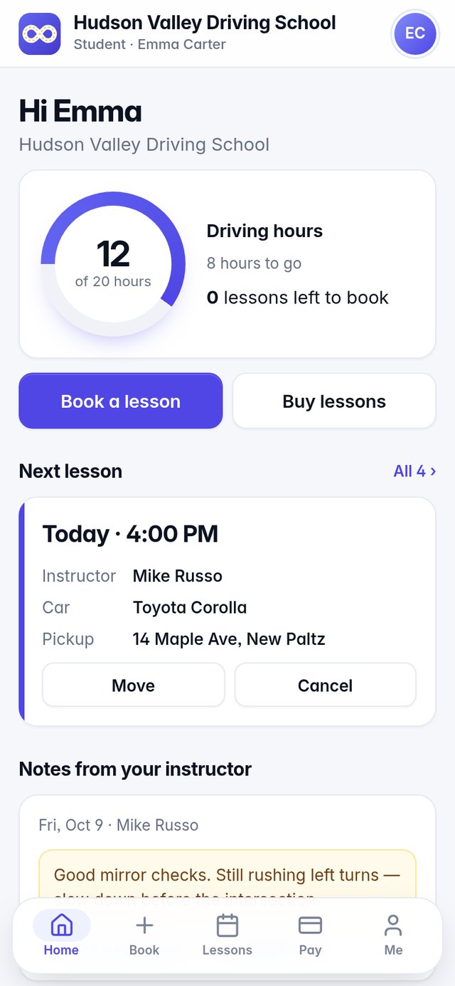 Student home screen